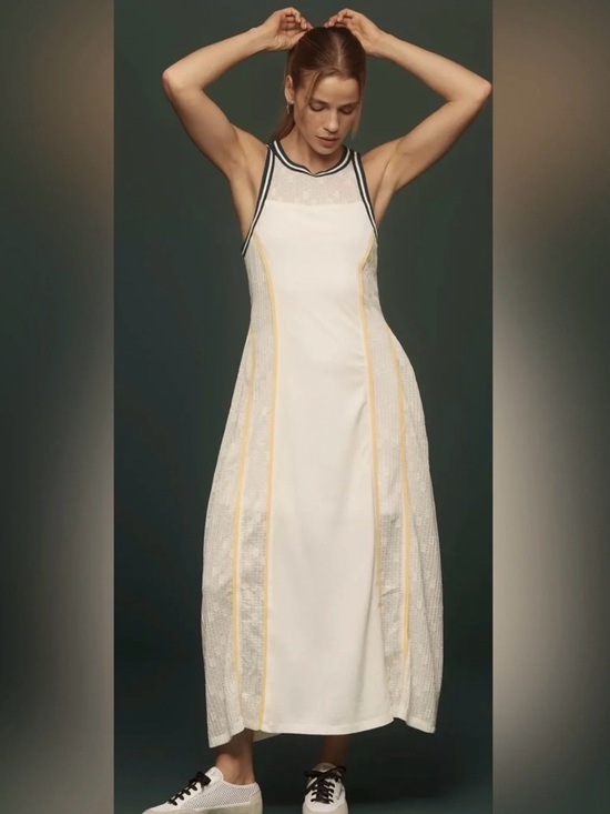 Anthropologie Dresses & Skirts - Anthropologie White Dress with Yellow Piping and Black Trim